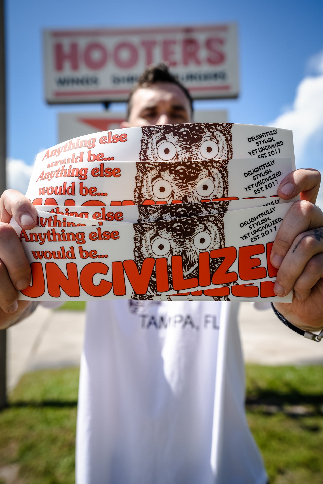 UNCIVILIZED "HOOTERS" BUMPER STICKER