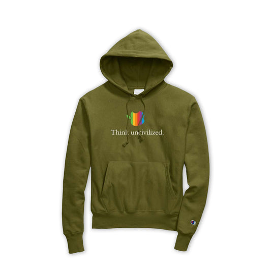 "THINK UNCIVILIZED" OLIVE HOODIE